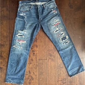 Polo Ralph Lauren Men's Bandana Distressed Blue Jeans